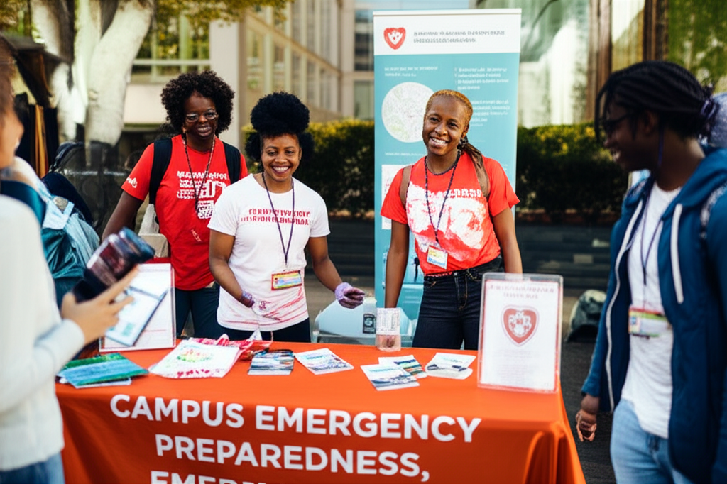Emergency response team conducting drill on college campus