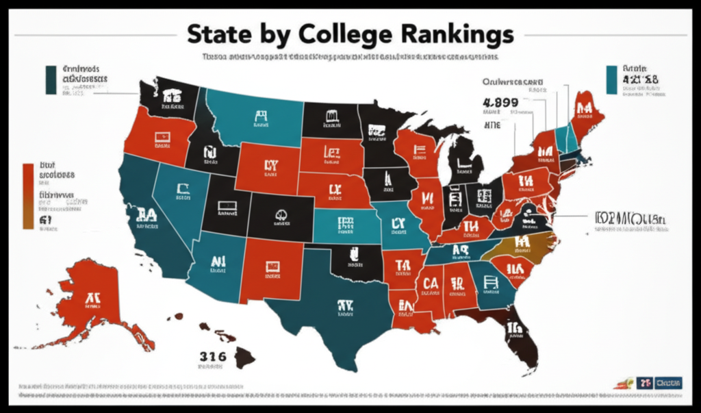 Map of United States with college graduation caps marking different states